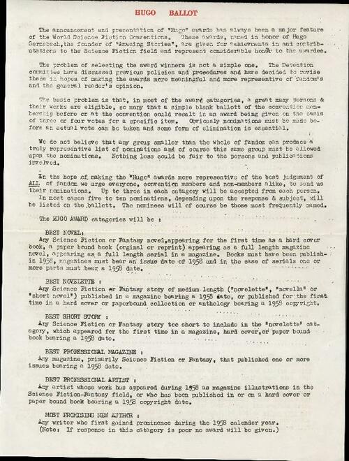 Hugo Nomination Ballot